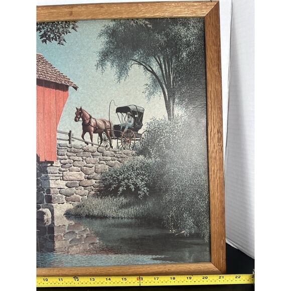 Vintage 1968 Paul Detlefsen “Covered Bridge” Litho In Wood Frame, 16x22” - Picture 7 of 8
